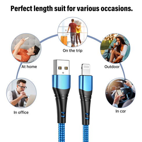 Apple MFi Certified 3 Pack iPhone Charger 10ft, Long Lightning Cable Durable Nylon Braided iPhone Charging Cable 10 Foot, Fast iPhone Cord for iPh...