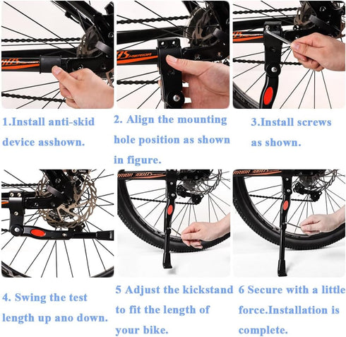 Bike Kickstand Adjustable Aluminum Alloy Bicycle Side Support, Bicycle Kickstand with Non-Slip Foot Pad Fit for 22" 24" 26" 28" Mountain Bike/700 ...