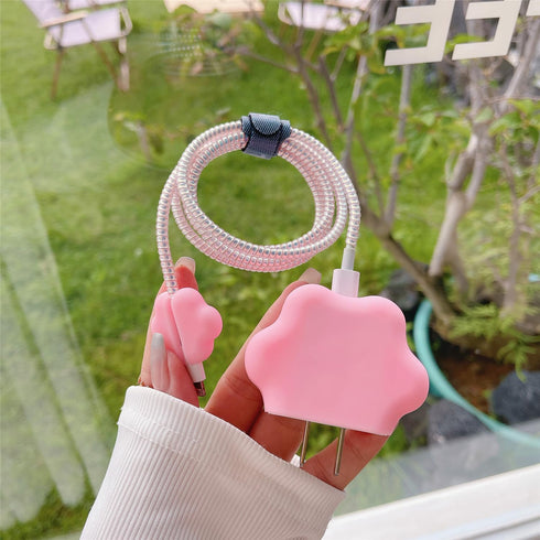 3D Cute Cartoon Charger Protector Case - Compatible for Apple 20W USB-C Power Adapter and Lightning Cable (Pink Cat's Claw)......