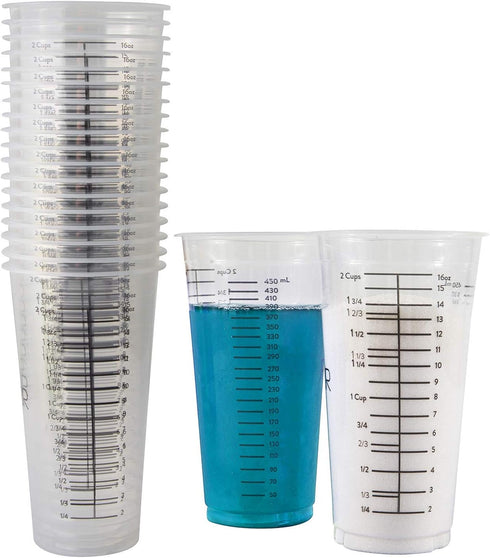 Disposable Measuring Cups for Resin – Pack of 20 16oz Clear Plastic Graduated Epoxy Mixing Cup for Paint, Resin, Stain – 1/2 Pint Reusable Plastic...