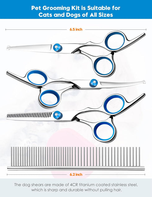 Dog Grooming Scissors with Safety Round Tips?Professional 5 in 1 Dog Grooming Kit ?Dog Scissors for Grooming Sharp and Durable, DGS001...