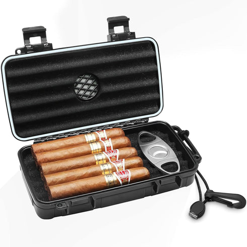 Flauno Travel Cigar Humidor Case - Portable Cigar Box with Humidifier Disc & Cigar Cutter | Waterproof | Crushproof | Airtight | Durable (Holds up...