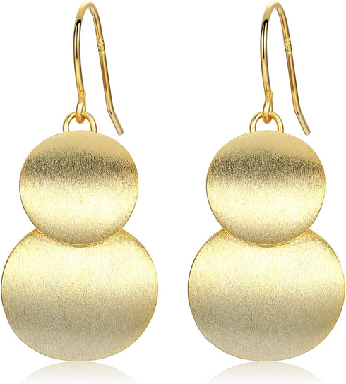 18K Gold Plated Sterling Silver Post Disc Statement Dangle Earrings for Women, Gold Round Dangling Drop Earrings Hypoallergenic Jewelry Gift...