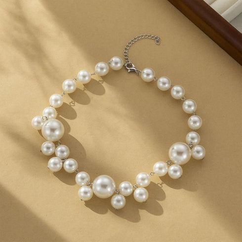 Gold Chunky Necklace Big Pearl Choker Necklaces for Women Silver Chunky Necklace Pearl Statemen Necklace Chunky Necklace Bride Wedding Jewelry...
