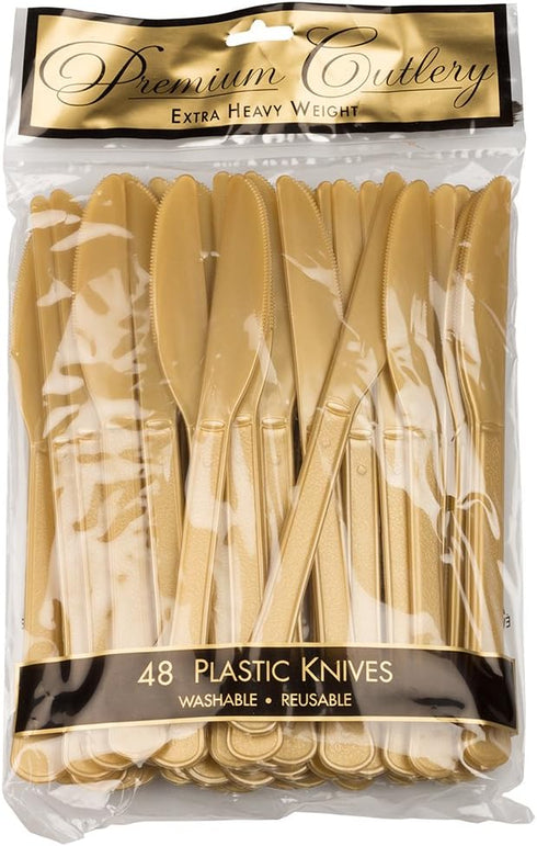 JAM PAPER Premium Utensils Party Pack - Plastic Knives - Gold - 48 Disposable Knives/Pack...