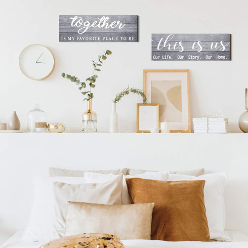 Jetec 2 Pcs Wooden Home Wall Signs This is Us Wall Decor Family Plaque Together Is My Favorite Place To Be Sign Rustic Wood Entryway Art for Farmh...