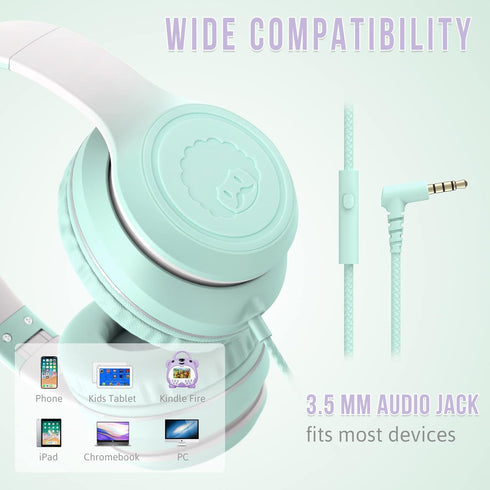 rockpapa L22 Wired Headphones for Kids Girls Boys Women with Microphone, Foldable Stereo 3.5mm Corded Headphones for School Classroom Chromebooks ...