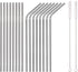18 Piece Silver Stainless Steel Straws, 8.5 '' Reusable Drinking Straws,with Portable pouch (8 Straight/8 Bent/2 Brushes)...