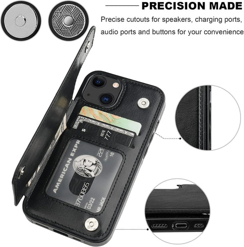 Compatible with iPhone 13 Wallet Case with Card Holder, PU Leather Kickstand Card Slots Case, Double Magnetic Clasp Durable Shockproof Cover 6.1 I...
