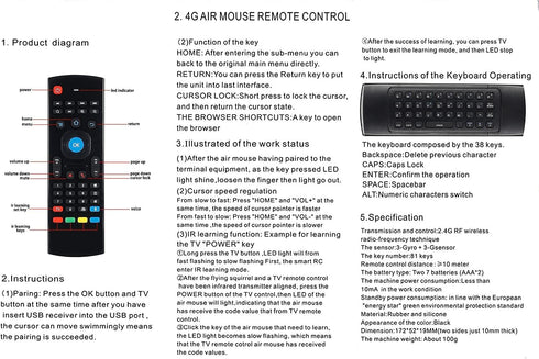 CHUNGHOP MX3 Voice Air Mouse Mini Keyboard Wireless Remote, 2.4G Multifunctional Fly Mouse with Motion Sensing Game Handle for 3-Gsensor HTPC Mini...