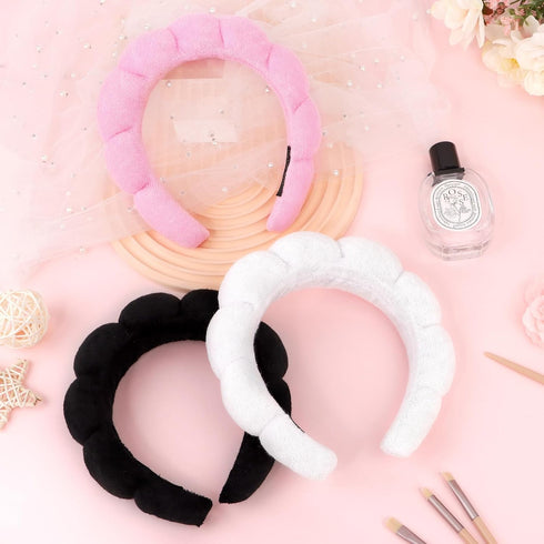 3 Pack Spa Headbands for Washing Face, Skincare Headbands Makeup Headband Sponge Face Wash Headband, Terry Cloth Headbands Puffy Hair Band for Was...