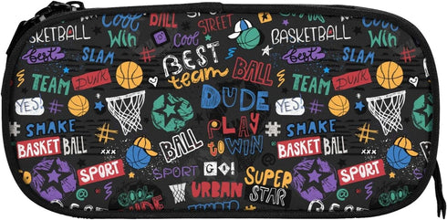 Black Cool Basketball Colorfull Sport Pencil Box Case for Pen Holders Office Supplies Big Capacity large...