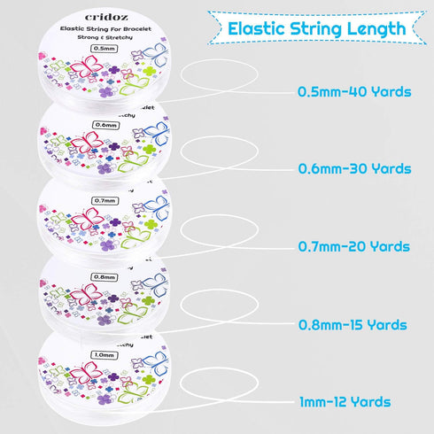 Stretchy String for Bracelets, Cridoz 5 Rolls Clear Elastic String Stretch Cord Jewelry Bead Bracelet String with 2 Pcs Beading Needles for Seed B...