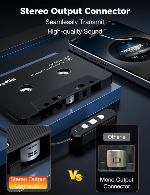 arsvita 5.1 Bluetooth Cassette Adapter, Car Audio Bluetooth Cassette Receiver, Cassette Bluetooth Adapter for Car Support Micro SD Card, Hands-Fre...