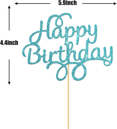 Blue Glitter Happy Birthday Cake Topper, Birthday Party Decorations...