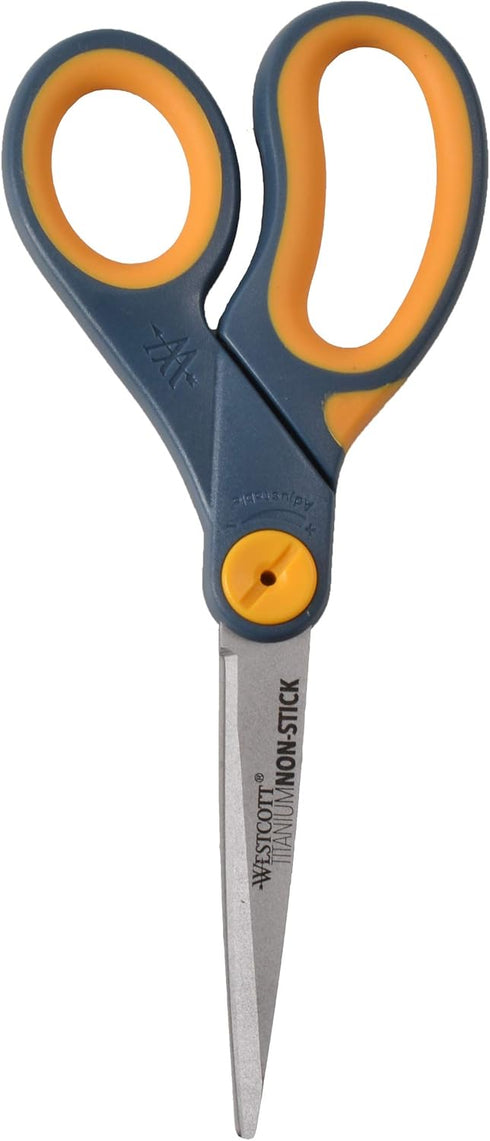 Westcott 8" Straight Titanium Bonded Non-Stick Scissors with Adjustable Glide Feature, Grey/Yellow (14849)...