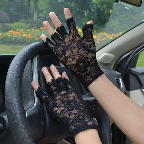 DreamHigh Women Wrist Length Lace Half Finger Gloves...