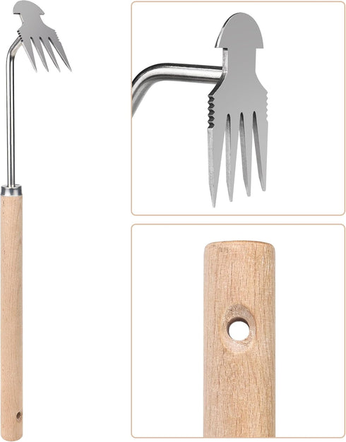 Hand Weeder Tool Weed Puller Tool Uprooting Weeding Tool, Stainless Steel Forged Weed Puller 4 Teeth Dual Heads Weeder Weeding Rake, Garden Tool f...