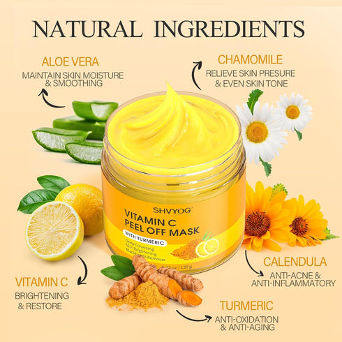 SHVYOG Vitamin C Peel Off Face Mask, Peel Off Mask with Turmeric, Blackhead Remover & Deep Cleansing Face Peel Mask, Vitamin C Exfoliating Face Ma...