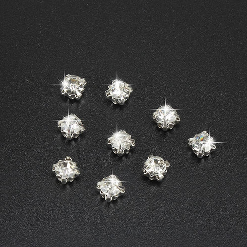 1500 Pcs 4 mm Sew On Cystal White Rhinestones Glass Rhinestone Silver Plated Metal Back Prong Setting Sewing Claw Rhinestone for Costume, Clothes,...