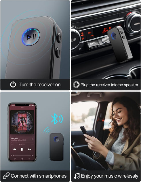 APEKX Bluetooth 5.3 Receiver for Car, Home Stereo, Speakers, and Headphones - 3.5mm Wireless Adapter with 10 Hours of Continuous Music Streaming a...