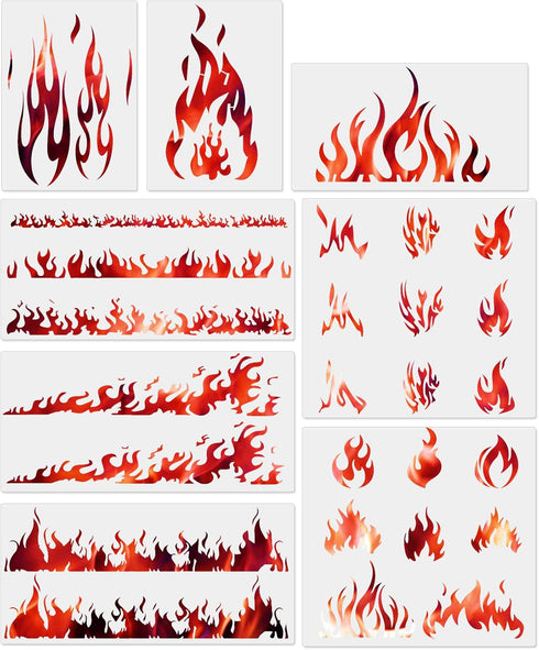 8PCS Flame Stencil Fire Airbrush Stencils for Shoes Reusable Airbrush Flame Template for Wood Sign Clothes Arts Window Wall Crafts Home Decor (Fir...
