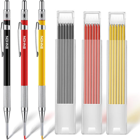 Enhon Mechanical Carpenter Pencils with 36 2mm Refills, Upgrade Carpenter Pencil with Long Head Deep Hole Marker and Built in Sharpener, Construct...