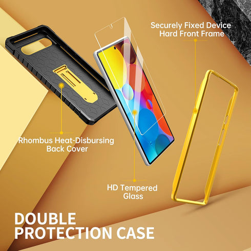 FITO for Google Pixel 6A Case, Dual Layer Shockproof Heavy Duty Case with Tempered Glass Screen Protector Built-in Kickstand (Yellow)...