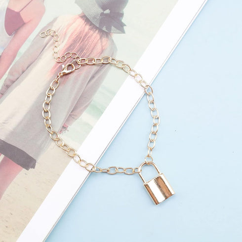 Boho Lock Anklet Gold Padlock Ankle Bracelets Punk Foot Chain Summer Paper Clip Chain Anklets Beach Foot Chain Jewelry for Women Gifts...