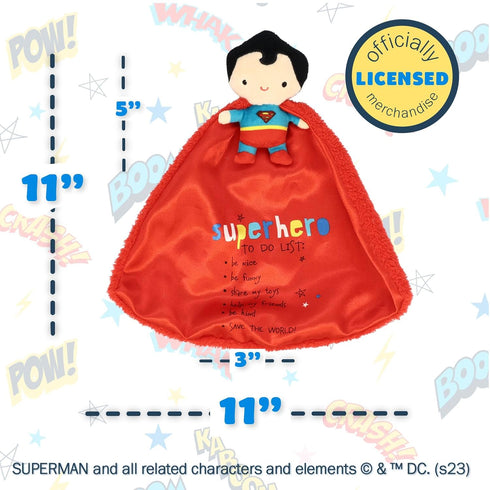 Kids Preferred DC Comics Superman Lovey Security Blanket, Soft Huggable Dark Knight Plush Lovey Toy for Baby and Infant Boys and Girls, Textured B...
