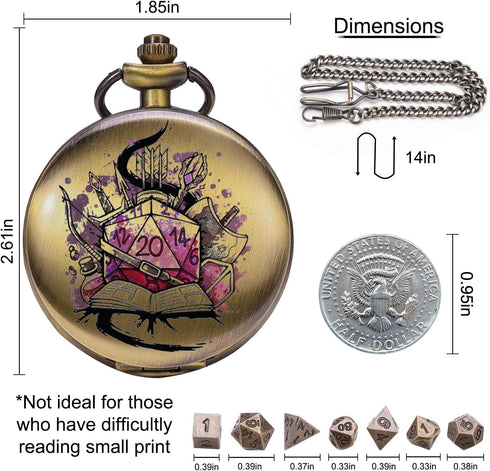 Mini DND Dice Set DND Pocket Watch Shell 7PCS Micro Polyhedral Dice Set Metal Dice Dungeons and Dragons Gifts Accessories V038N...