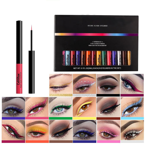 Jolilab 16 Colors Eyeliner Pencil Set Eyeliner Pencil Glitter Eyeliner Liquid Liner Pigmented Waterproof Smudgeproof Long Lasting Eye Liner Christ...