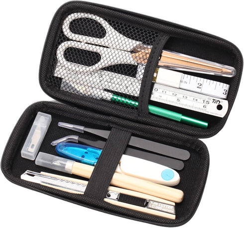 MILUSONG 9-in-1 Basic Portable Tools Kit Includes Scissors, Utility Knife, Craft Knife, Ruler, Tape Measure, Sewing Scissors, Tweezers toos Set fo...