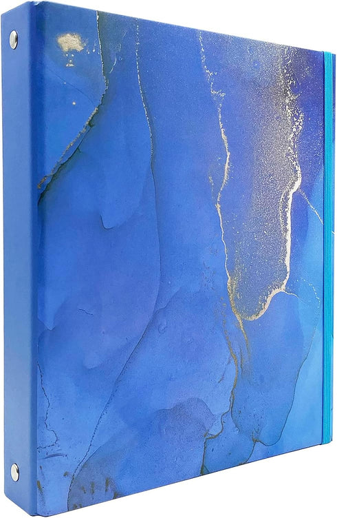 Mini 3 Ring Binder 1 Inch Fits 5.5" x 8.5" Paper and Sheet Protectors, Recipe Binder, Steel-Blue Marble...