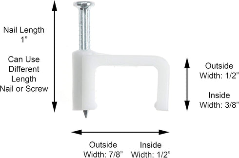THE CIMPLE CO - Dual, Twin, or Siamese Coaxial Cable Clips, Cat6, Electrical Wire Cable Clip, 1/2 in Nail Clip and Fastener, White (50 Pieces per ...