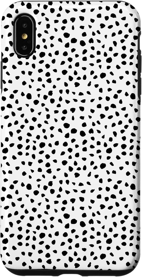 iPhone XS Max Popular Dalmatian Pattern, White w Brush Stroke Black Spots Case...