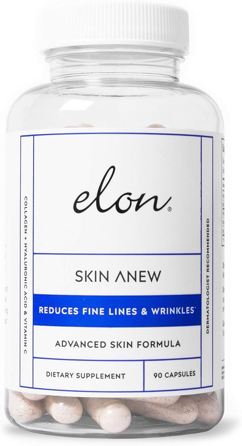 Elon Skin Anew with Hydrolyzed Collagen & Hyaluronic Acid & Antioxidants | Hydrating & Anti Aging Skin Supplement for Vibrant Skin Health (90 caps...
