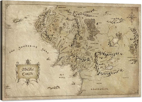 Yatsen Bridge Vinatge Wall Art Picture Canvas Painting Map of Middle Earth Poster HD Print Home Decor Artwork for Living Room Bedroom Office Stret...