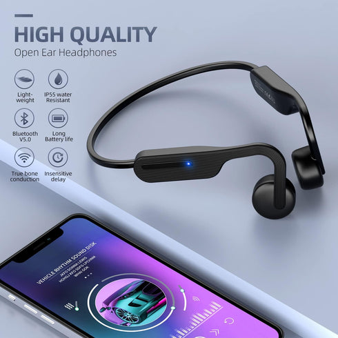 Open Ear Bone Conduction Earbuds,Bluetooth 5.3 Wireless Sport Headphones,Built-in Mic,10H Playtime,IPX65 Sweatproof Lightweight Earphones for Runn...