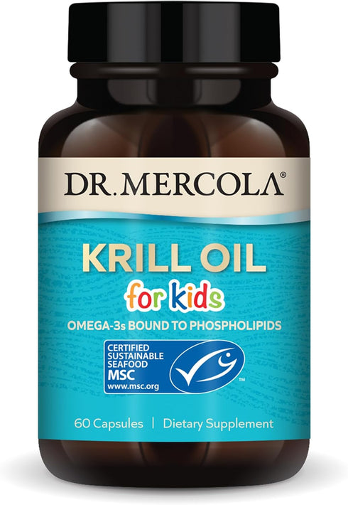Dr. Mercola Krill Oil for Kids - 320 mg Krill Oil - MSC Certified - Supports Brain & Body Development - Phospholipid Form for Absorption - Non-GMO...