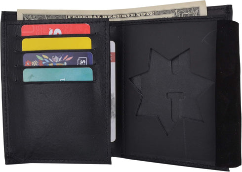 Marshal 100% Genuine Leather Bi-fold Badge Holder Black #2517TA...