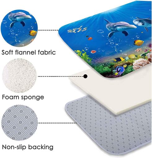 Blue Dolphin Ocean Print 17MM Thick Memory Foam Bathroom Carpet Mat Non-Slip Absorbent Super Bath Mats Comfortable Flannel Bathroom Bed Rug 35 X 2...