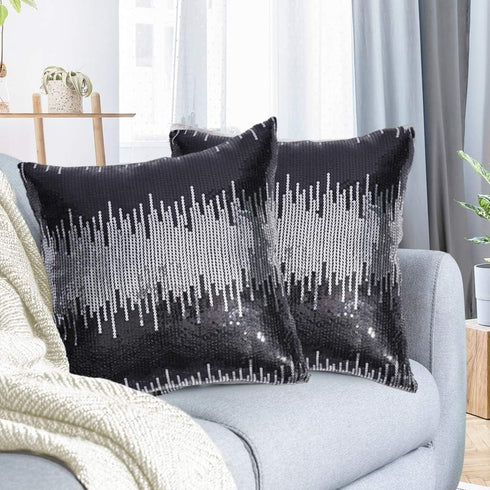 Juya Delight Throw Pillow Case, Sparkly Pillow Cushion Covers for Couch Sofa Home Decorative,18x18 inches, Black Silver, Set of 2...