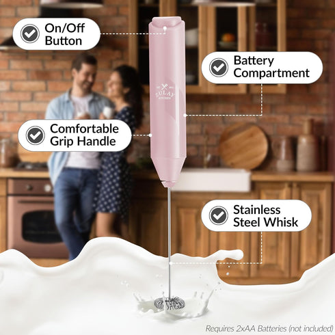 Zulay Kitchen Powerful Milk Frother Wand - Mini Milk Frother Handheld Stainless Steel - Battery Operated Drink Mixer for Coffee, Lattes, Cappuccin...