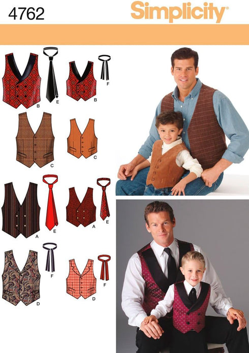 Simplicity 4762 Vest and Tie Sewing Pattern for Men and Boys, Size A (S-XL)...