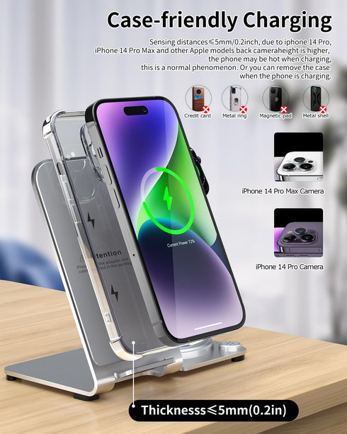 Wireless Charger, Aluminum Alloy 3 in 1 Wireless Charging Station for Apple iPhone/iWatch/Airpods,iPhone15 14,13,12,11 (Pro, ProMax)/XS/XR/XS/X/8(...