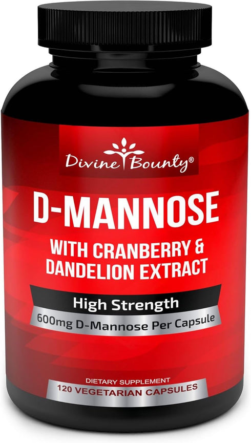 Divine Bounty D-Mannose Capsules - 600mg D Mannose Powder per Capsule with Cranberry and Dandelion Extract to Support Normal Urinary Tract Health ...