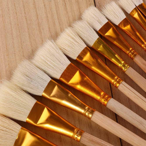 10Pcs/Set Pig Hair Wood Handle Artist Paint Brush Brush Watercolor Painting Art Supplies for Beginners and Professionals...