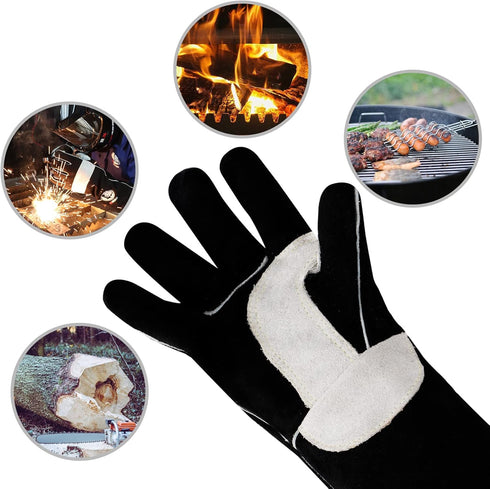 YESWELDER Leather Forge MIG Welding Gloves, Heat Fire Resistant Welders Gloves, Black, also Perfect for Grill/BBQ/Wood Stove/Oven/Fireplace/Cuttin...