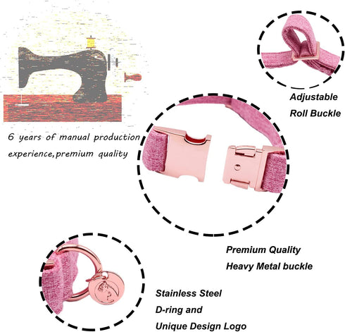 DOGWONG Hemp Cotton Dog Collar with Bow, Pink Pet Collar Durable Adjustable Girl Puppy Collar for Small Medium Large Dogs...
